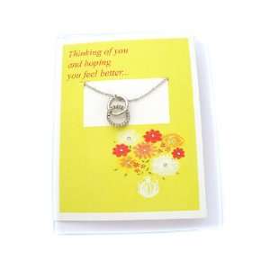 Fashion Jewelry ~ Get Well Message Card with Silvertone Necklace 
