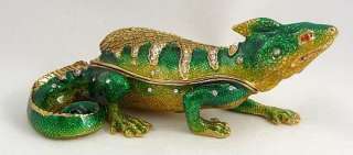 Pewter Swarovski Bejeweled Lizard Trinket Box  