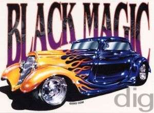 BLACK MAGIC Hot Rod w/ Flames Muscle Car Sticker Decal  