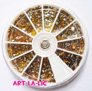 1800 x All GOLD Nail Art Rhinestones Glitter Mix Wheel  