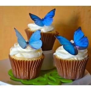 Edible Butterflies ©  Large Blue Set of 12   Cake and Cupcake Toppers 
