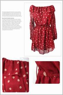 Elegant Off Shoulder Polka Dot Mini Chiffon Dress (2 colors)  
