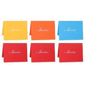   Box Set of 6 Blank Note Cards Thanks (Yellow, Orange, Cyan, Red