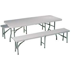  3 Piece Folding Table and Bench Set (Consists of 2 Fold in Half 