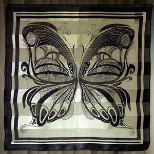 New Black Butterfly vintage Art Square 21X21,100% silk Small Pattern 