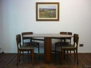 1970s Retro DropLeaf Walnut Dinning Table in Art Deco style & 4 