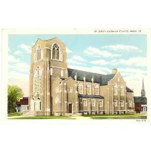 1930s Vintage Postcard   St. Johns Lutheran Church   Pekin Illinois