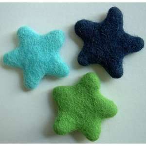  Felted Wool Stars by WooLaLa  Lime Light Blue & Dark Blue 