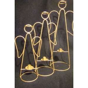 Set of 3 Gold Wire Christmas Angels Taper Candle Holders Contemporary 