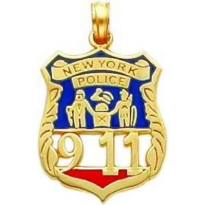    14K Gold Enameled New York Police 911 Badge Pendant Jewelry