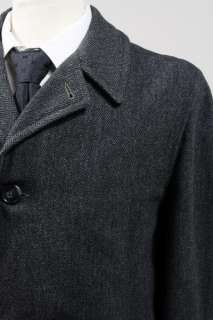 Vtg 60s Charcoal Wool Tweed Herringbone Overcoat 42 R  