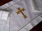 Christ ICON IRISH CELTIC CROSS Vintage Church Altar Linen Tablecloth 