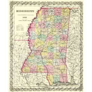  STATE OF MISSISSIPPI (MS) BY J.H. COLTON 1855 MAP