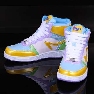 Blue Yellow Green Shiny High Top Trainers Mens Shoes  