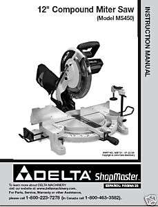Delta 12 Miter Saw Instruction Manual Model # MS450  