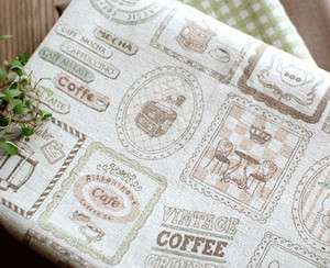 Linen Cotton Cafe Illustration Patch 2Color Sewing Fabric Deco  