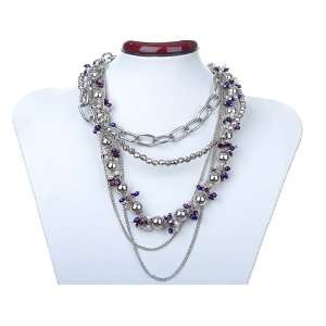   Purple Faux Pearl Beaded Chain Fashionable Layering Choker Necklace