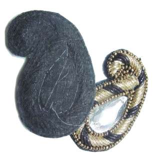 2P Paisley Black Gold Bullion Bead Stone Applique Patch  