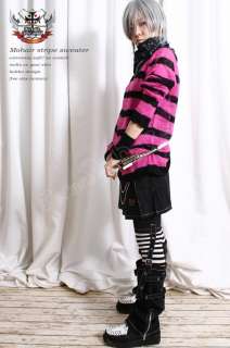 Punk Ladder Sweater Knit Pullover HOT PINK NEON Stripe  