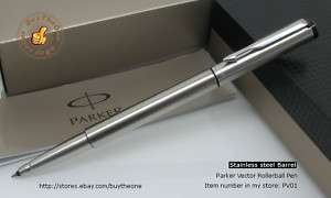 Parker Vector Rollerball Pens Stainless Steel Black Ink  