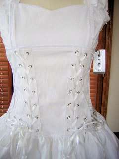 TRIPP~ WHITE BROCADE GROMMET RIBBON MESH CORSET DRESS M  