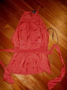 BEBE Baked Apple Red Halter Ruffled Attached Belt Tie Tank Top euc XS 