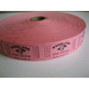 2000 Pink Good For One Drink Single Roll Consecutively Numbered Raffle 