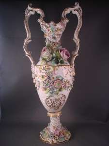Coalbrookdale type Neo Rococo Baluster Vase Flower Encrusted Twin 
