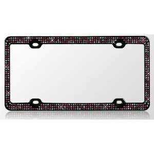   License Plate Frame with Triple Row Pink & Clear Crystals Automotive