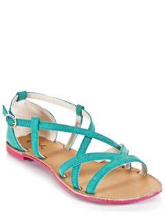 NEW QUPID Women Casual Strappy Colorblock Flat Sandal pink Turquoise 