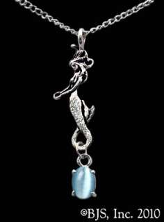 Silver Mermaid Necklace with Gemstone, Mermaid Jewelry, Made in USA 