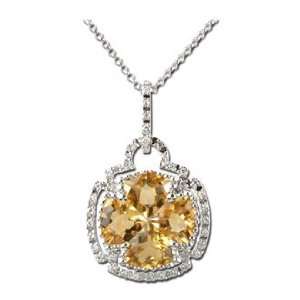  14K White Gold Citrine & Diamond Necklace DivaDiamonds Jewelry