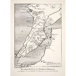  1918 Print Map Southern Part Gallipoli Penninsula Salt Lake 