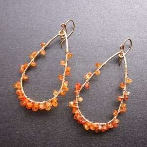  14k Gold Filled Earrings Hammered drop wrapped with orange 
