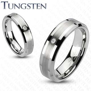   Tungsten Carbide Brushed Center CZ Wedding,Couple Ring Chose Sz5~Sz13