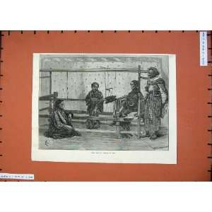   1875 Antique Print Girls Weaving Sarango Java People