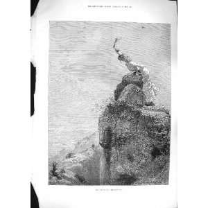  1881 First Top Cliff Young Woman Sea Antique Print