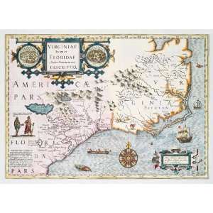  Reproduction of an 1636 Antique Map of Florida & Virginia 