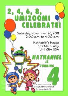 TEAM UMIZOOMI Birthday Party Personalized Custom Invitation   Multiple 
