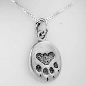  Silver Paw Print Oval Tag Charm Necklace Arts, Crafts 
