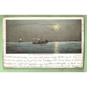  Postcard Vintage New York Harbor in Moonlight 1905 New York 