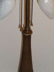   SLAG GLASS TABLE LAMP EM&CO 1164 ART NOUVEAU CARAMEL SHADE  