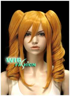 Short Blonde Curly Anime Cosplay Wig + 2 X Ponytails  