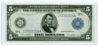 Series 1914 $5 Dollar Bill Large Note Blue Seal US Currency Five 