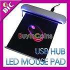 Blue LED Light Mousepad Mouse Pad Mat 4 Ports USB HUB