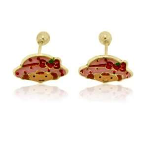 Strawberry Short Cake Earrings in 14k Yellow Gold With 