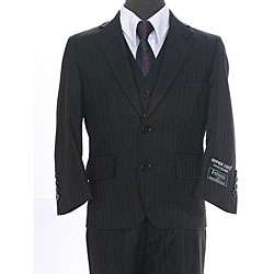 Ferrecci Boys Shadow Stripe Black 3 piece Suit  
