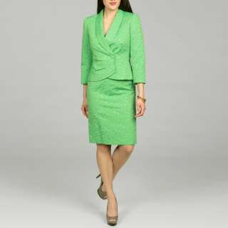Tahari Womens Green Apple Skirt Jacquard Skirt Suit  