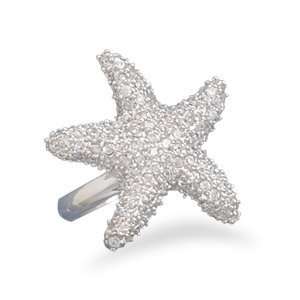 Rhodium Plated Sterling Silver Ring With CZ Encrusted Starfish The 