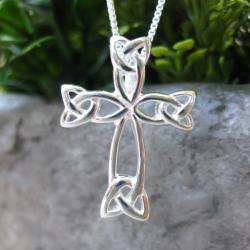 Sterling Silver Box Chain Necklace and Celtic Cross Pendant (Thailand 